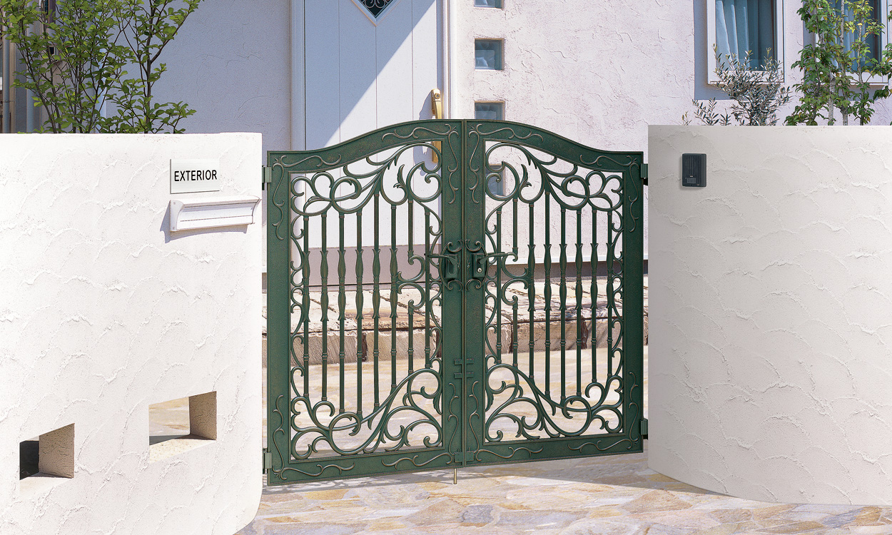 1型 いぶし青銅　三協アルミ　門まわり　モダン　おしゃれ　エクステリア　愛知・名古屋の外構専門店パートナーホームのエクステリア　製品一覧　鋳物門扉　エルジェント|パートナーホーム