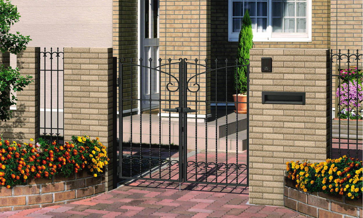 3型 アートブラック／打掛け錠／0712　三協アルミ　門まわり　モダン　おしゃれ　エクステリア　愛知・名古屋の外構専門店パートナーホームのエクステリア　製品一覧　鋳物門扉　プロヴァンス|パートナーホーム