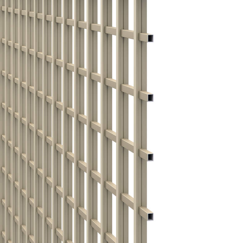 目隠し率　35.3% 採光率　　64.7% 通風率　　64.7%　TYK型 （マス格子）　三協アルミ　門・フェンスまわり　フェンス・スクリーン　目隠し　モダン　おしゃれ　エクステリア　愛知・名古屋の外構専門店パートナーホームのエクステリア　製品一覧　形材フェンス　レジリア|パートナーホーム