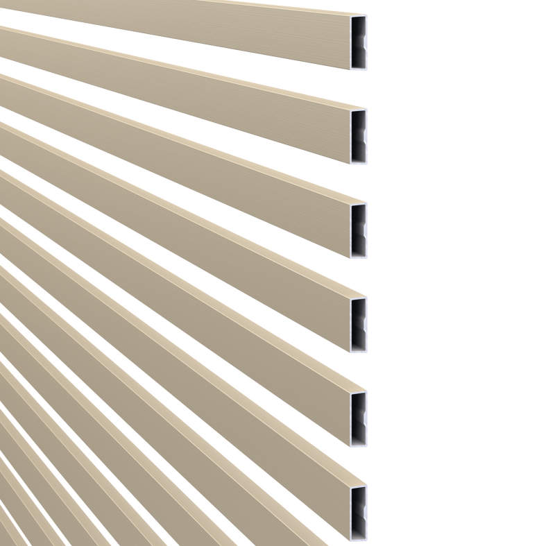 目隠し率　66.0% 採光率　　34.0% 通風率　　34.0% YK2型（横太格子）　三協アルミ　門・フェンスまわり　フェンス・スクリーン　目隠し　モダン　おしゃれ　エクステリア　愛知・名古屋の外構専門店パートナーホームのエクステリア　製品一覧　形材フェンス　レジリア　|パートナーホーム