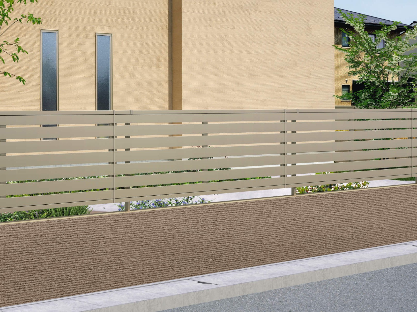 三協アルミ　形材フェンス　レジリア　YK3型・YK4型【外構エクステリア商品】|サムネイル　YK3型（横板格子）三協アルミ　門・フェンスまわり　フェンス・スクリーン　目隠し　モダン　おしゃれ　エクステリア　愛知・名古屋の外構専門店パートナーホームのエクステリア　製品一覧　形材フェンス　レジリア　|パートナーホーム