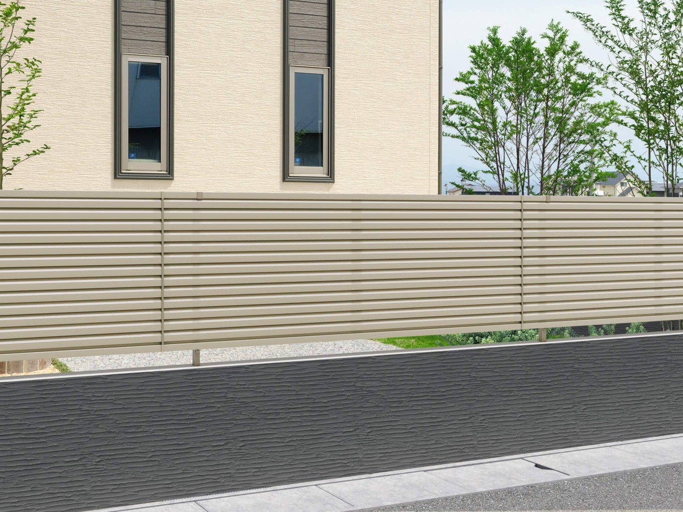 三協アルミ　形材フェンス　レジリア　YL1型・YL2型【外構エクステリア商品】|サムネイル　YL1型（横ルーバー） 三協アルミ　門・フェンスまわり　フェンス・スクリーン　目隠し　モダン　おしゃれ　エクステリア　愛知・名古屋の外構専門店パートナーホームのエクステリア　製品一覧　形材フェンス　レジリア　|パートナーホーム