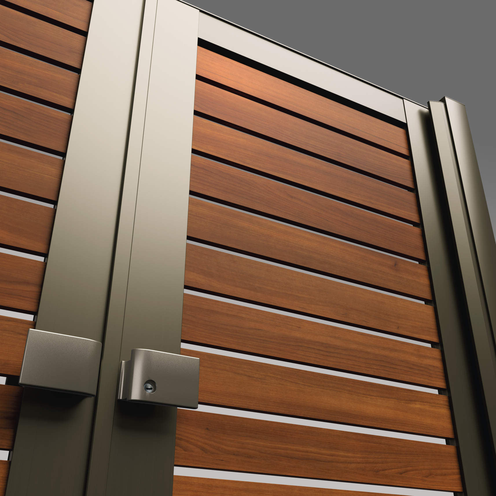 三協アルミ　門・フェンスまわり　フェンス・スクリーン　目隠し　モダン　おしゃれ　エクステリア　愛知・名古屋の外構専門店パートナーホームのエクステリア　製品一覧　形材フェンス　シャトレナⅡ　ハイタイプ　おすすめコーディネート門　扉|パートナーホーム