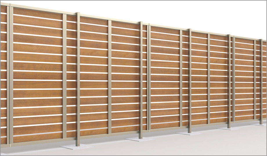 両面木調（2型・2P型） 両面木調の内観はホロー材を使用し、フラットで美しいデザインに。 ※写真は2型内観　三協アルミ　門・フェンスまわり　フェンス・スクリーン　目隠し　モダン　おしゃれ　エクステリア　愛知・名古屋の外構専門店パートナーホームのエクステリア　製品一覧　形材フェンス　シャトレナⅡ　ハイタイプ|パートナーホーム