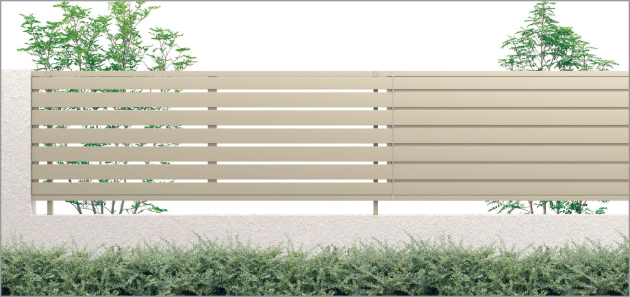 ※写真はYK3型＋YM1型 組み合わせ例 三協アルミ　門・フェンスまわり　フェンス・スクリーン　目隠し　モダン　おしゃれ　エクステリア　愛知・名古屋の外構専門店パートナーホームのエクステリア　製品一覧　形材フェンス　レジリア|パートナーホーム