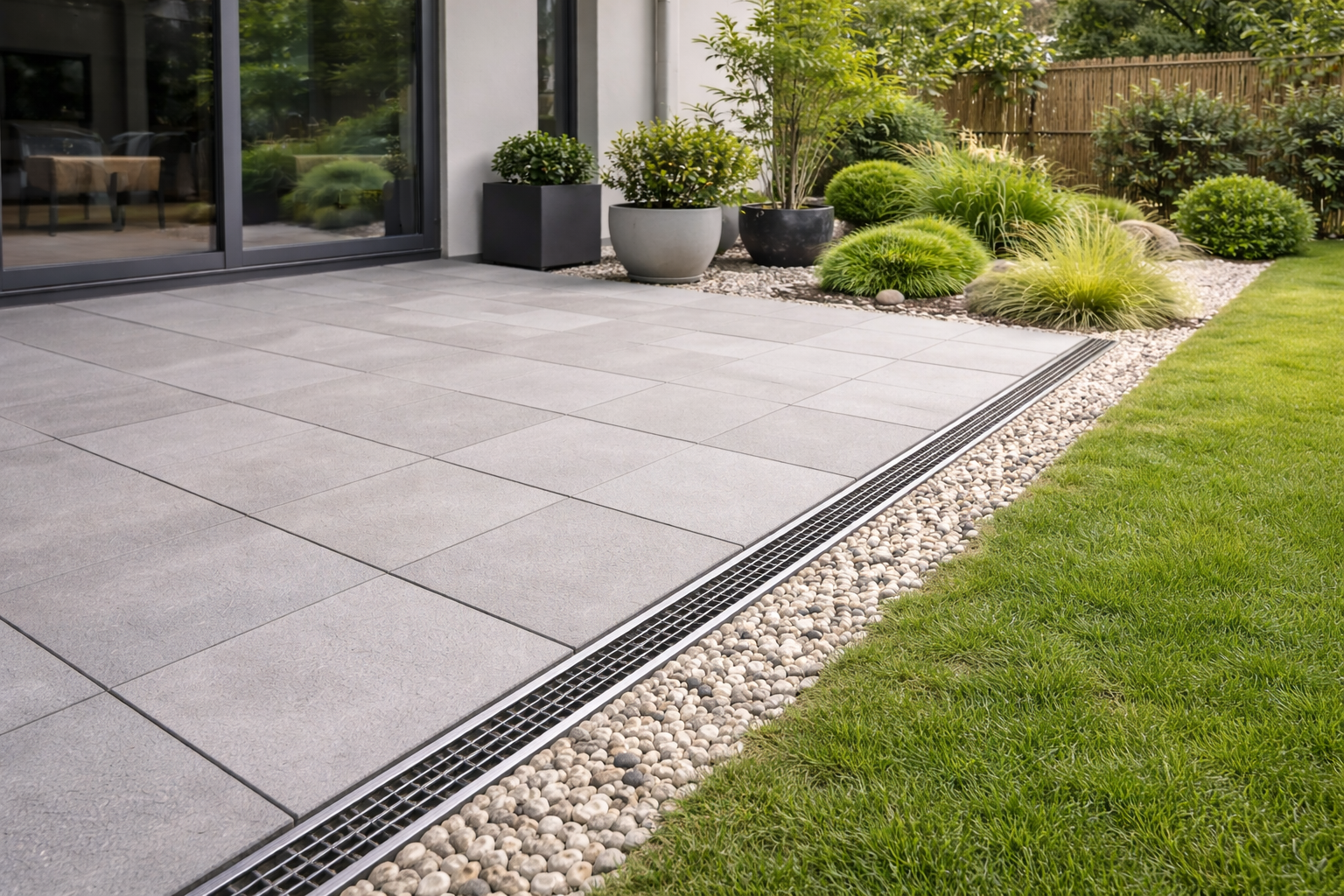 排水計画　スリット側溝　グレーチング　外構工事　エクステリア|パートナーホーム