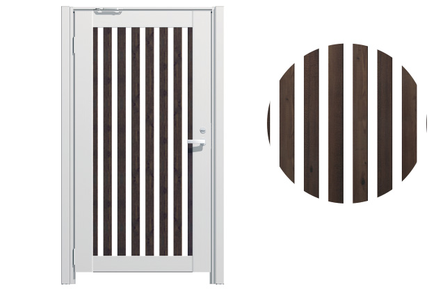 たて格子タイプ（木調タイプ） 和風モダンにも映える木調タイプ。 和風モダン住宅にもマッチするたて格子の木調タイプです。格子の間から適度な採光・通風が得られます。　三協アルミ　門・フェンスまわり　フェンス・スクリーン　目隠し　モダン　おしゃれ　エクステリア　愛知・名古屋の外構専門店パートナーホームのエクステリア　製品一覧　ガーデンスクリーン　LALAスクリーン|パートナーホーム