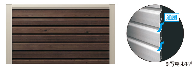 4W型（木調タイプ）／固定ルーバータイプ 優しい印象で通風に配慮しながら視線を抑制。 木調のナチュラルなイメージで演出し、高いプライベート性を確保しながら、心地よい風を採り入れてくれます。　三協アルミ　門・フェンスまわり　フェンス・スクリーン　目隠し　モダン　おしゃれ　エクステリア　愛知・名古屋の外構専門店パートナーホームのエクステリア　製品一覧　ガーデンスクリーン　LALAスクリーン|パートナーホーム