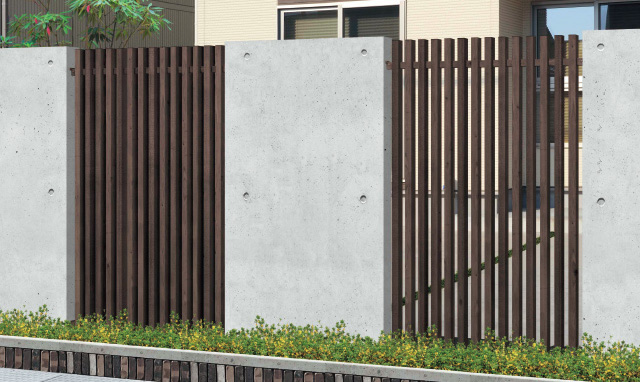 壁付けタイプ 直線塀のアクセントや、部分的に光や風を採り入れたい場合にご使用ください。壁付けタイプは支柱を立てず、壁付け専用部品を使用し、直線塀の所々にワンポイントで納めることが可能です。 ●H2550、H3000サイズは壁付けタイプの対応はできません。 ●壁付けタイプはコンクリート壁以外への取り付けはできません。　三協アルミ　門・フェンスまわり　フェンス・スクリーン　目隠し　モダン　おしゃれ　エクステリア　愛知・名古屋の外構専門店パートナーホームのエクステリア　製品一覧　ガーデンスクリーン　エルファード両面タイプ|パートナーホーム