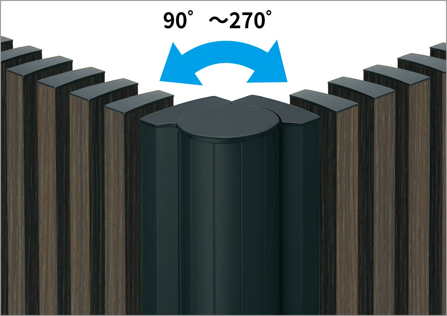 コーナー支柱 コーナー納まり時にご使用いただけるスマートな仕上がりの自在コーナー支柱（90°～270°対応）です。　三協アルミ　門・フェンスまわり　フェンス・スクリーン　目隠し　モダン　おしゃれ　エクステリア　愛知・名古屋の外構専門店パートナーホームのエクステリア　製品一覧　ガーデンスクリーン　J.モダン|パートナーホーム