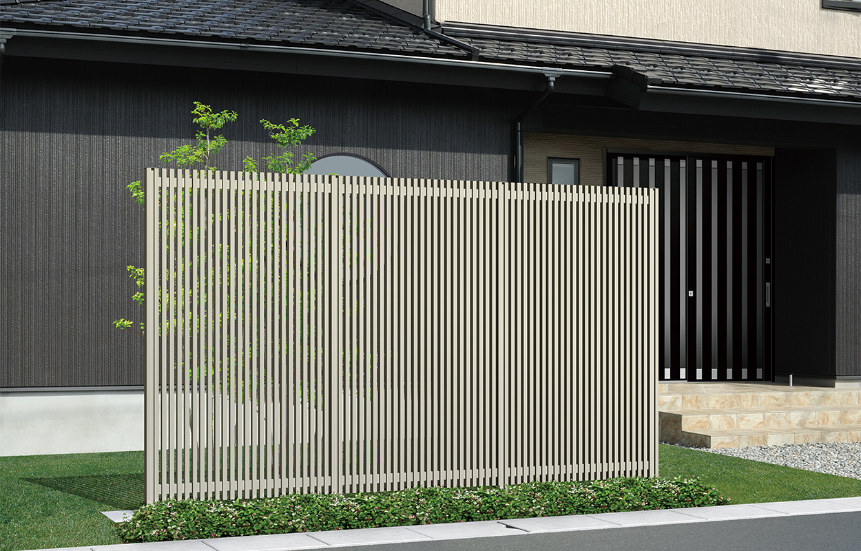 1型 HGK（ビターグレイン・ブラック）／壁付けタイプ／1016　三協アルミ　門・フェンスまわり　フェンス・スクリーン　目隠し　モダン　おしゃれ　エクステリア　愛知・名古屋の外構専門店パートナーホームのエクステリア　製品一覧　ガーデンスクリーン　J.モダン|パートナーホーム