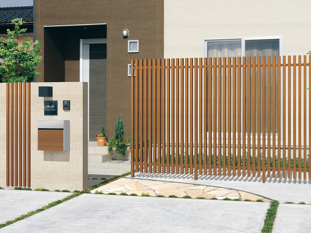 三協アルミ　エルファード両面タイプ【外構エクステリア商品】|M1型 クラフトチェリー（YC）／1018　三協アルミ　門・フェンスまわり　フェンス・スクリーン　目隠し　モダン　おしゃれ　エクステリア　愛知・名古屋の外構専門店パートナーホームのエクステリア　製品一覧　ガーデンスクリーン　エルファード両面タイプ|パートナーホーム