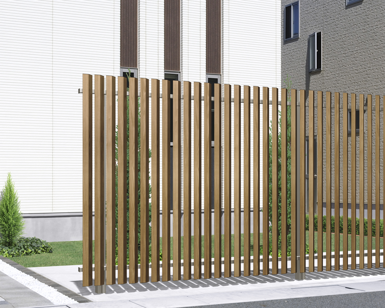 M5型2026年4月 発売予定 NEU（シナモンエルム・アーバングレー）／フリー支柱タイプ／2018　三協アルミ　門・フェンスまわり　フェンス・スクリーン　目隠し　モダン　おしゃれ　エクステリア　愛知・名古屋の外構専門店パートナーホームのエクステリア　製品一覧　ガーデンスクリーン　エルファード片面タイプ|パートナーホーム