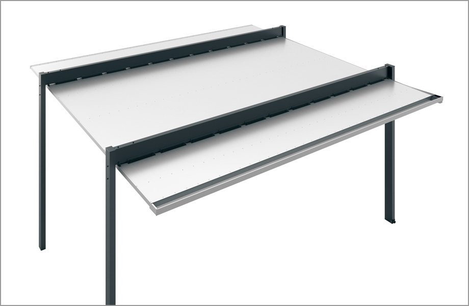 フレーム（柱・梁）：ブラック（KC） 屋根：サンシルバー（SLC）　三協アルミ　車庫まわり　カーポート　モダン　おしゃれ　エクステリア　愛知・名古屋の外構専門店パートナーホームのエクステリア　製品一覧　FⅡ-RW（両側支持タイプ）|パートナーホーム