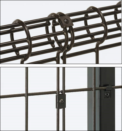 フェンス連結金具 ステンレス製の取り付け金具。フェンス同士を固定します。　三協アルミ　門・フェンスまわり　フェンス・スクリーン　目隠し　モダン　おしゃれ　エクステリア　愛知・名古屋の外構専門店パートナーホームのエクステリア　製品一覧 スチールメッシュ　ユメッシュR型フェンス|パートナーホーム