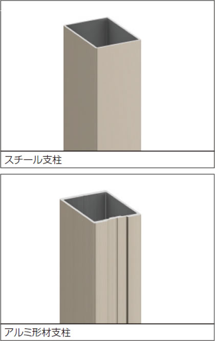 支柱 スチール支柱と、アルミ形材支柱から選択できます。　三協アルミ　門・フェンスまわり　フェンス・スクリーン　目隠し　モダン　おしゃれ　エクステリア　愛知・名古屋の外構専門店パートナーホームのエクステリア　製品一覧 スチールメッシュ　ユメッシュE型フェンス|パートナーホーム