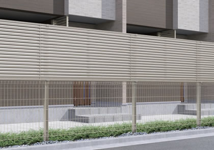 横目隠しルーバー　三協アルミ　門・フェンスまわり　フェンス・スクリーン　目隠し　モダン　おしゃれ　エクステリア　愛知・名古屋の外構専門店パートナーホームのエクステリア　製品一覧 スチールメッシュ　ユメッシュプラス　上目隠しタイプ|パートナーホーム