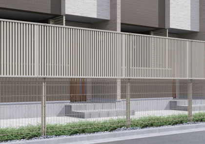 たて目隠しルーバー　三協アルミ　門・フェンスまわり　フェンス・スクリーン　目隠し　モダン　おしゃれ　エクステリア　愛知・名古屋の外構専門店パートナーホームのエクステリア　製品一覧 スチールメッシュ　ユメッシュプラス　上目隠しタイプ|パートナーホーム