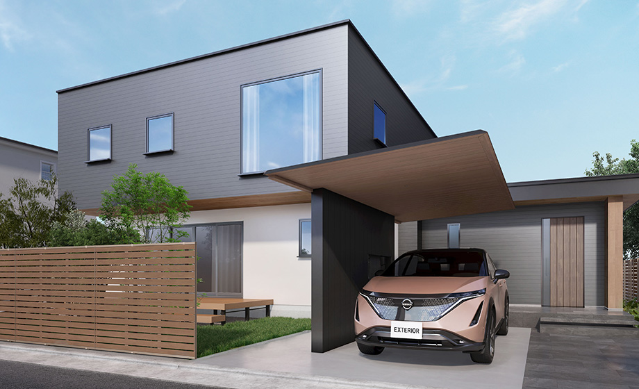 木調の住宅外観やエクステリアとのコーディネートをお楽しみいただけます　三協アルミ　車庫まわり　カーポート　モダン　おしゃれ　エクステリア　愛知・名古屋の外構専門店パートナーホームのエクステリア　製品一覧　FⅡ-RW（片側支持タイプ）|パートナーホーム