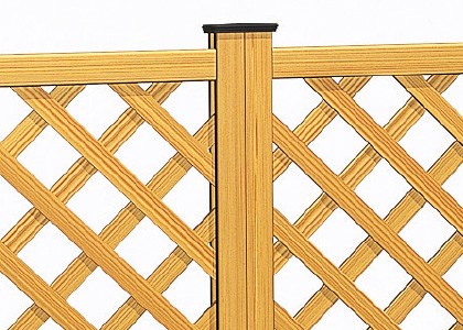 間仕切り支柱　直線連結部 支柱をフェンス間に設置する「間仕切り支柱タイプ」なので、支柱部分もアルミ芯材が見えないようになっています。 三協アルミ　門・フェンスまわり　フェンス・スクリーン　目隠し　モダン　おしゃれ　エクステリア　愛知・名古屋の外構専門店パートナーホームのエクステリア　製品一覧　鋳物フェンス　木粉入り樹脂フェンス　プラウディ|パートナーホーム