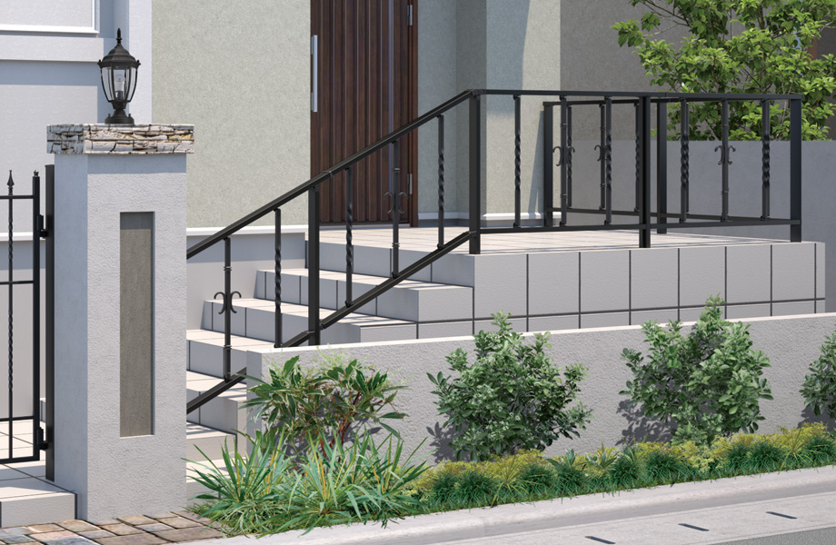 洋風デザイン トラッドで重厚感のある洋風デザインの演出も可能です。　三協アルミ　門・フェンスまわり　目隠し　モダン　おしゃれ　エクステリア　愛知・名古屋の外構専門店パートナーホームのエクステリア　製品一覧　歩行者用補助手すり　ジーエムライン|パートナーホーム