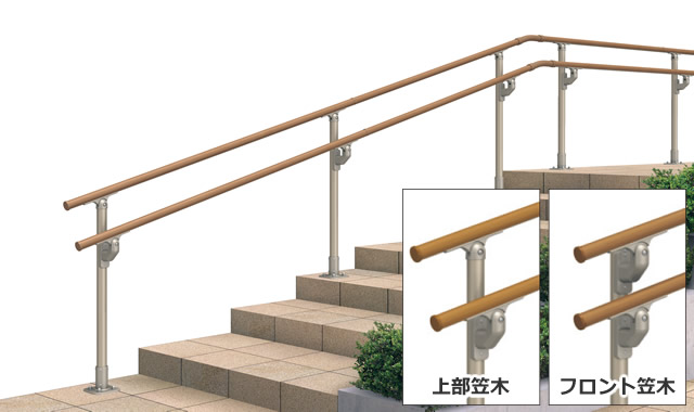 2段笠木仕様 最大傾斜角度 ： 40°まで対応　三協アルミ　玄関アプローチ　門・フェンスまわり　モダン　おしゃれ　エクステリア　愛知・名古屋の外構専門店パートナーホームのエクステリア　製品一覧　歩行者用補助手すり　エトランポS・エトランポU|パートナーホーム