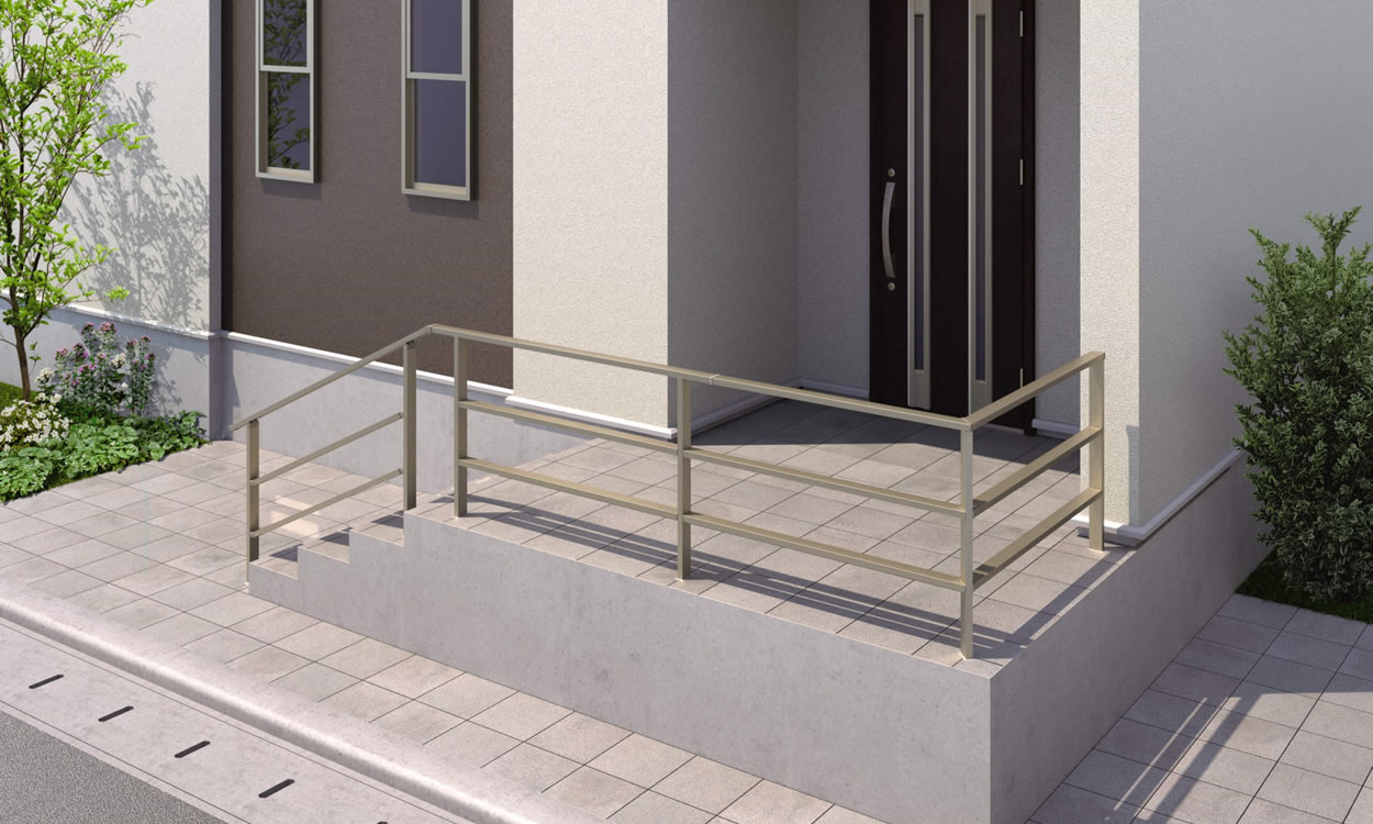 埋め込み支柱 アーバングレー（UC）／埋め込み支柱／横桟取り付け仕様　三協アルミ　門・フェンスまわり　目隠し　モダン　おしゃれ　エクステリア　愛知・名古屋の外構専門店パートナーホームのエクステリア　製品一覧　歩行者用補助手すり　ジーエムライン|パートナーホーム