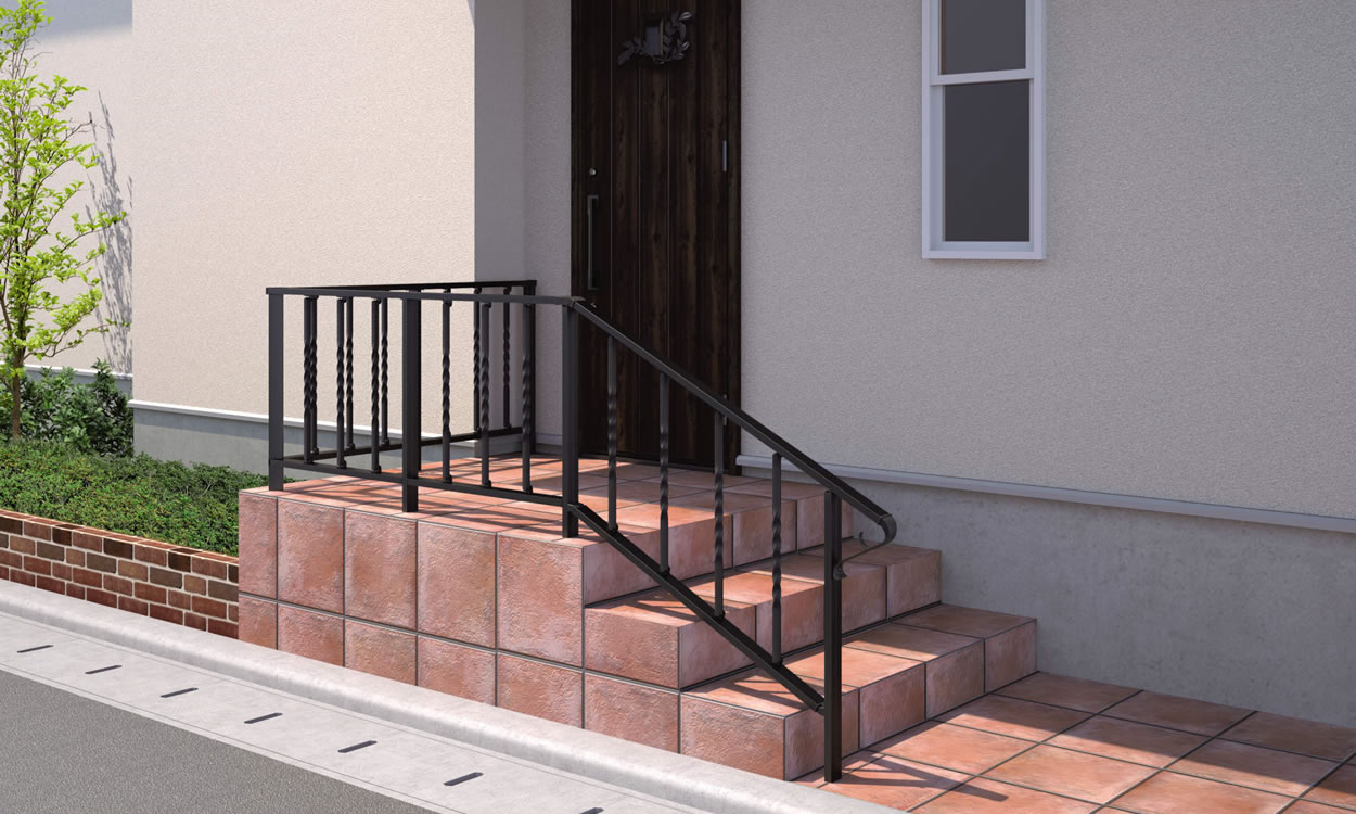 埋め込み支柱 ブラック（KC）／埋め込み支柱／洋風たて桟取り付け仕様　三協アルミ　門・フェンスまわり　目隠し　モダン　おしゃれ　エクステリア　愛知・名古屋の外構専門店パートナーホームのエクステリア　製品一覧　歩行者用補助手すり　ジーエムライン|パートナーホーム