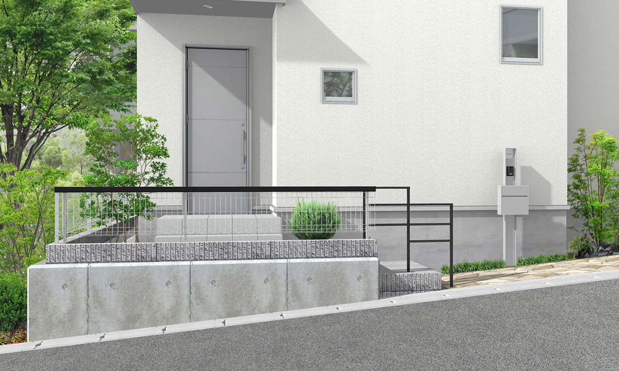 笠木タイプHR型 笠木部：ブラック／フェンス部：サンシルバー　三協アルミ　門・フェンスまわり　フェンス・スクリーン　目隠し　モダン　おしゃれ　エクステリア　愛知・名古屋の外構専門店パートナーホームのエクステリア　製品一覧 スチールメッシュ　ユメッシュプラス　笠木タイプ|パートナーホーム