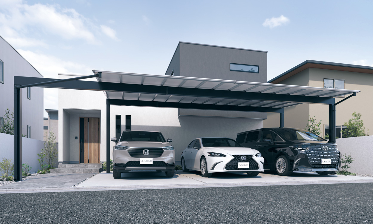 スカイリード　三協アルミ　ポリカ屋根　カーポート　外構工事　エクステリア|パートナーホーム