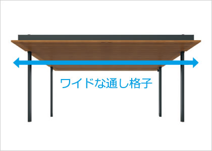 屋根下格子に採用した「通し格子」 2台用サイズ（間口48・54）の間口連結時に、格子が途中で途切れることのないワイドな格子を設定。　三協アルミ　車庫まわり　カーポート　モダン　おしゃれ　エクステリア　愛知・名古屋の外構専門店パートナーホームのエクステリア　製品一覧　カーポート　U.スタイル アゼスト セレクトラインタイプ|パートナーホーム