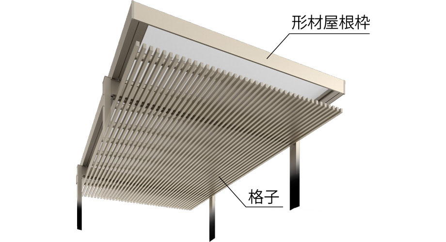 Roof 形材屋根枠／格子 ※写真は太格子　三協アルミ　車庫まわり　カーポート　モダン　おしゃれ　エクステリア　愛知・名古屋の外構専門店パートナーホームのエクステリア　製品一覧　カーポート　U.スタイル アゼスト セレクトラインタイプ|パートナーホーム