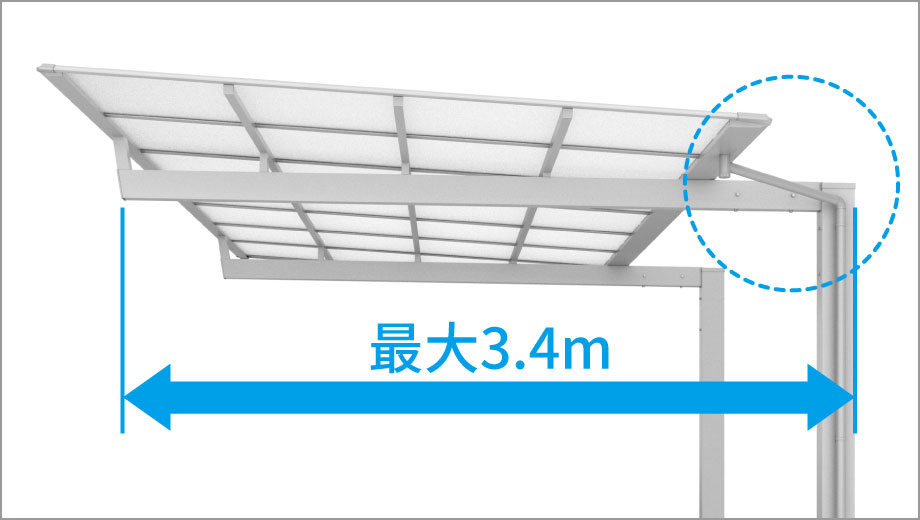 駐車スペースにゆとりが生まれます。 柱までの距離にゆとりが生まれ、駐車や車への乗り降りがしやすくなります。 三協アルミ　車庫まわり　カーポート　モダン　おしゃれ　エクステリア　愛知・名古屋の外構専門店パートナーホームのエクステリア　製品一覧　カーポート　ニューマイリッシュ|パートナーホーム