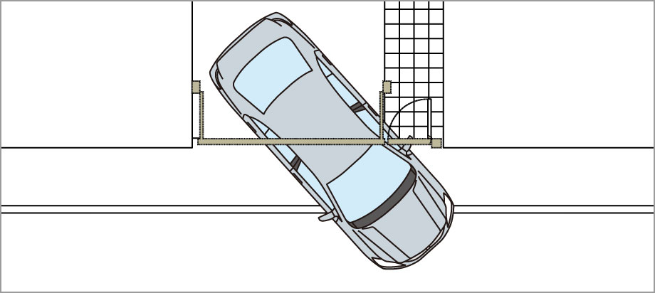 開き戸をあけると、開口幅が広くなり、車の出入りがラクになります。　三協アルミ　車庫まわり　　カーポート　モダン　おしゃれ　エクステリア　愛知・名古屋の外構専門店パートナーホームのエクステリア　製品一覧　跳ね上げ門扉　ラビーネ|パートナーホーム