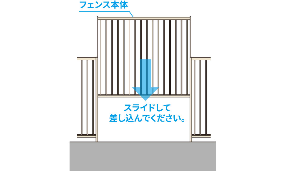施工後の本体交換が容易に行える本体スライド施工が可能です。 三協アルミ　パブリックエクステリア　目隠し　モダン　おしゃれ　エクステリア　愛知・名古屋の外構専門店パートナーホームのエクステリア　製品一覧　大型フェンス　フレラインフォルテ|パートナーホーム