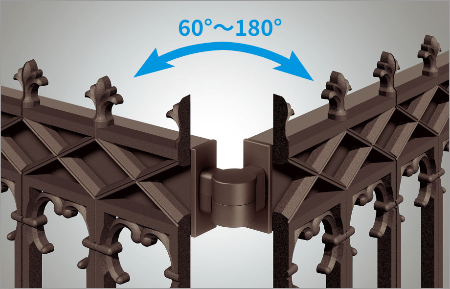 自在コーナーブラケット 60°～180°まで角度設定可能です。　三協アルミ　パブリックエクステリア　モダン　おしゃれ　エクステリア　愛知・名古屋の外構専門店パートナーホームのエクステリア　製品一覧　大型鋳物フェンス　ランディーナ|パートナーホーム