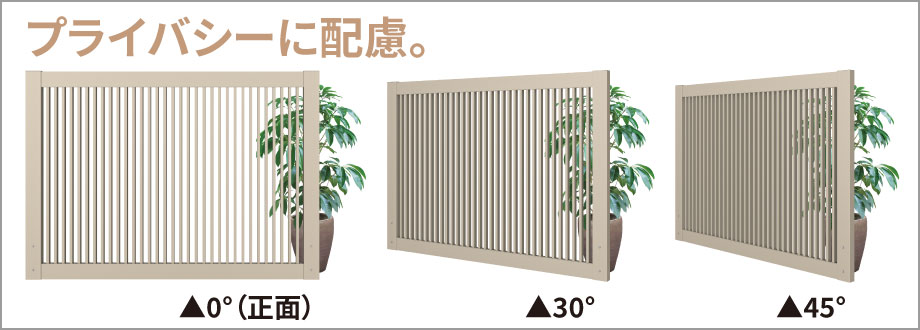 2型 笠木タイプは、斜め方向からの視線を遮ります。 細かい格子ピッチが、斜め方向からの視線を遮ります。 三協アルミ　パブリックエクステリア　モダン　おしゃれ　エクステリア　愛知・名古屋の外構専門店パートナーホームのエクステリア　製品一覧　大型引戸門扉　ライディートN|パートナーホーム